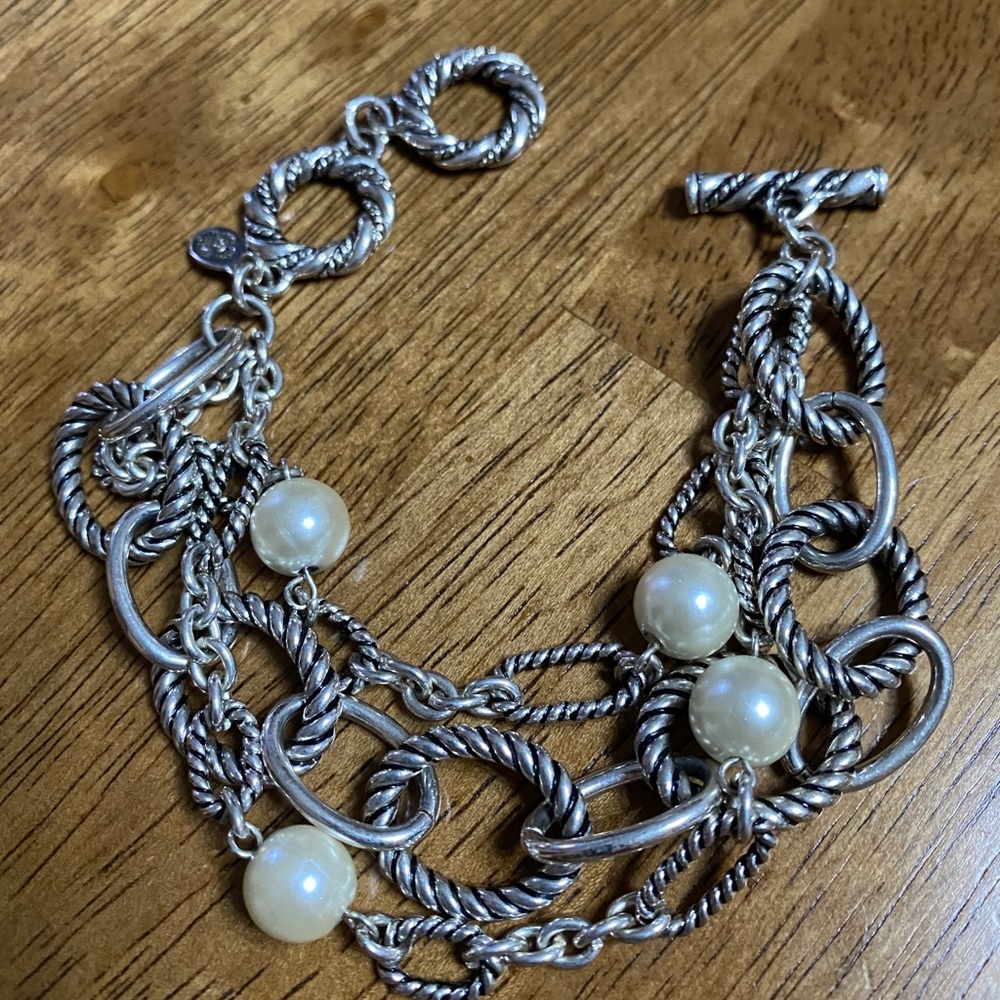 Premier Designs Silver tone & pearls  bracelet